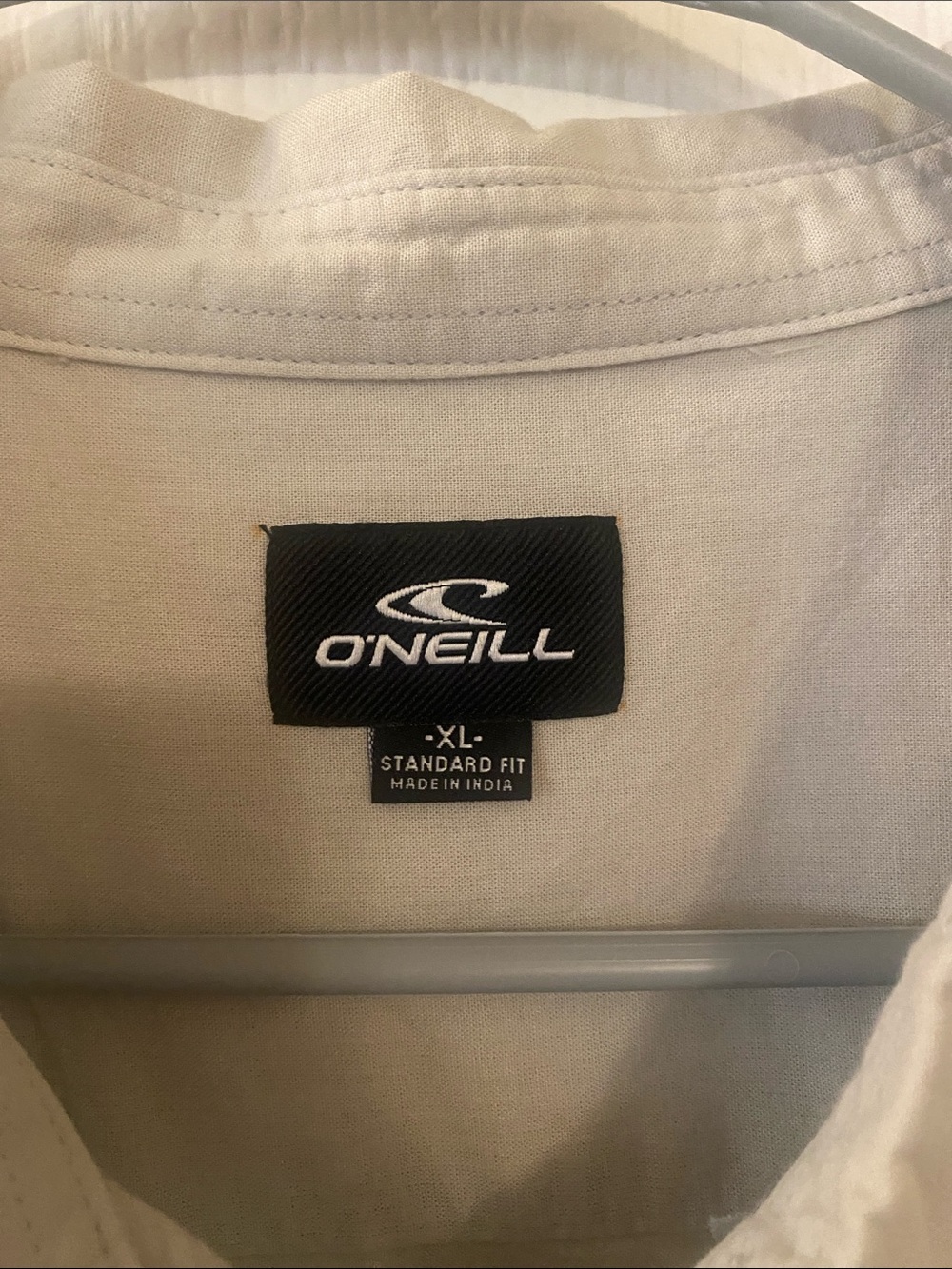 O'Neill Men's Short Sleeve Button-Up Shirt — Beige with Gray Stripes - Picture 2 of 4
